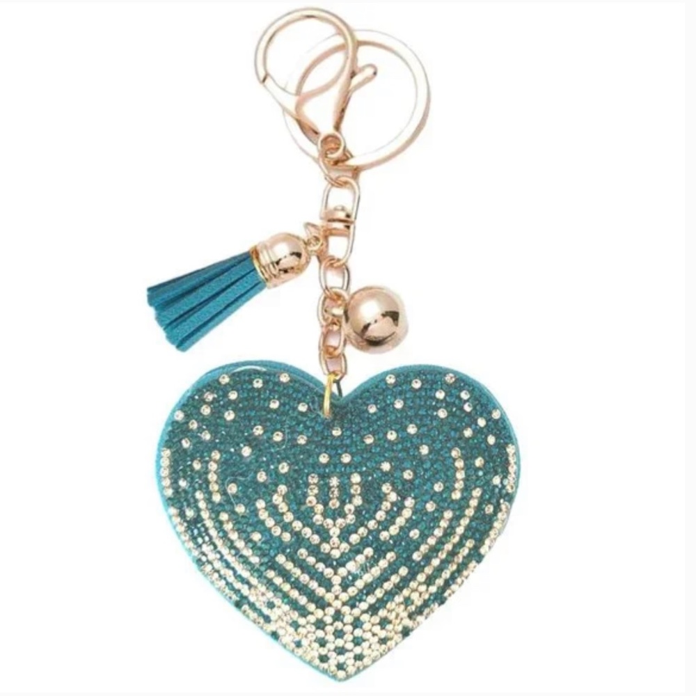 NWT Bling Two Tone Heart Puffy Keychain or Bag Charm with Tassel!  The tasse